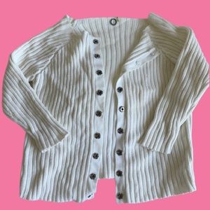 One Girl Who White Knit Cardigan Straight Neckline